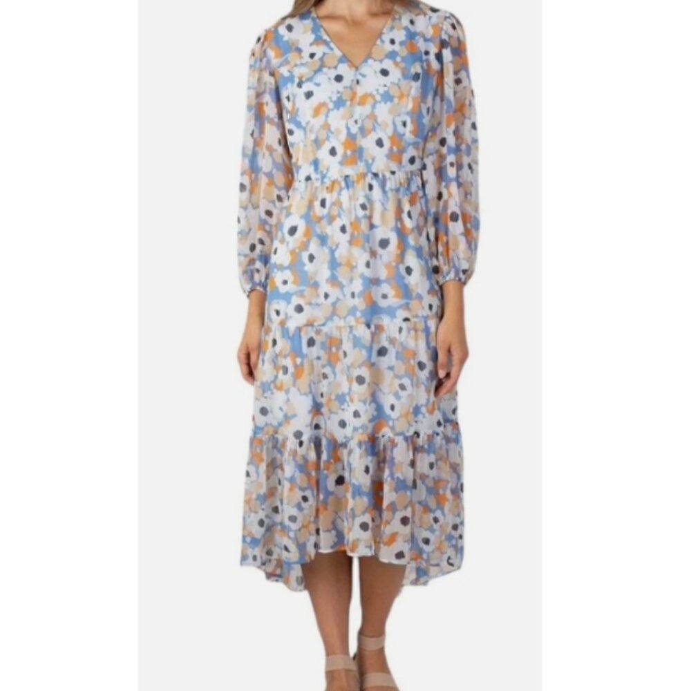 Joie Limited Edition Ladies Tiered Floral Boho Hi-Lo Chiffon Maxi Dress Large